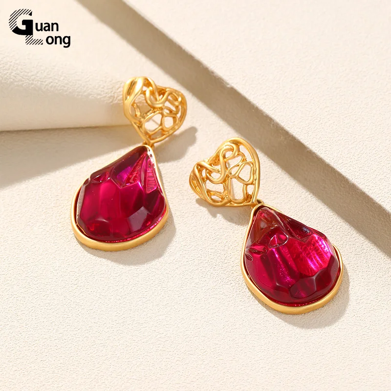 Винтажные большие висячие серьги GuanLong золотого цвета для женщин, длинные висячие серьги в виде цветов с кристаллами для девочек, свадебные украшения