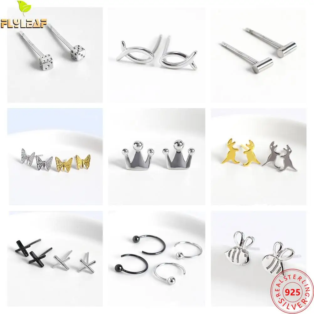 

32 Select Real 925 Sterling Silver Butterfly Crown Mini Stud Earrings For Women Female Cute Girl Student Jewelry Prevent Allergy