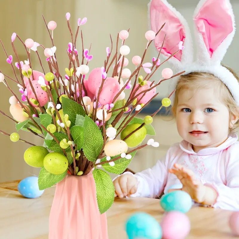 

Easter Artificial Egg Flower Tree Branch Fake Plant DIY Painting Egg Flower Plant Easter Decoration Wedding Festival Party Decor