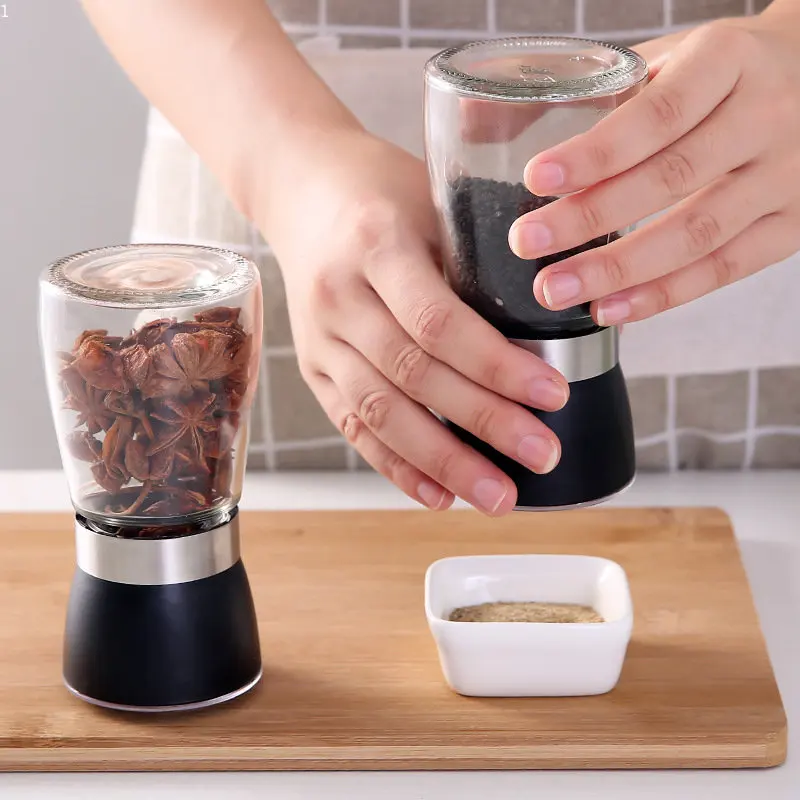 

1Pc Salt and Pepper Mill Grinder Spice Glass Muller Hand Mill Grinding Bottle Kitchen Gadgets Portable Condiment Containers Jar