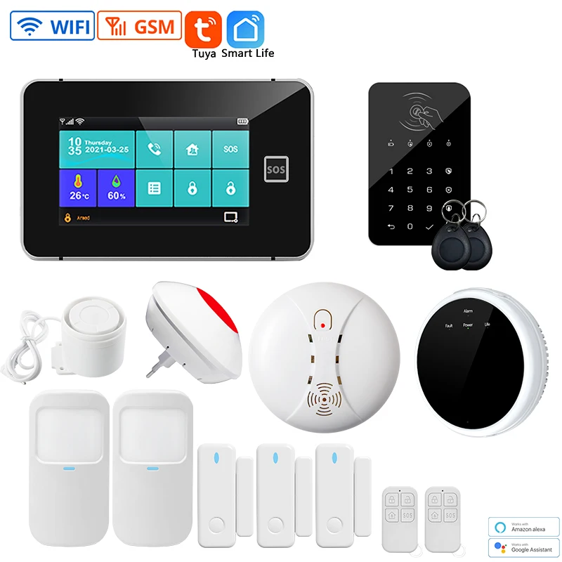 Touch Screen WiFi GSM Tuya Smart Alarm System 4.3 Inch TFT Color Home Security 433MHz Infrared Motion Detector Door Sensor Kit