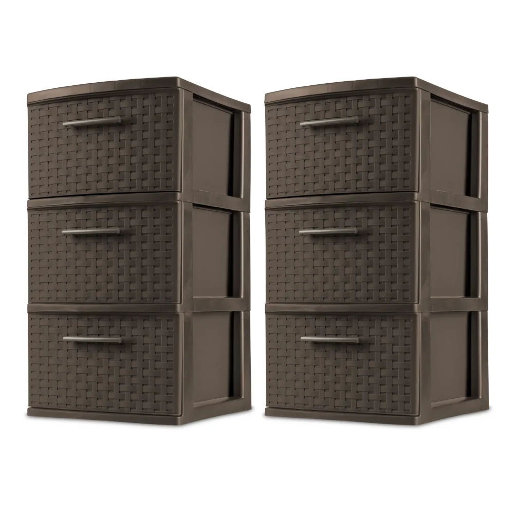 

Storage Holders Racks3 Drawer Weave Tower Plastic, Espresso, Set of 2
