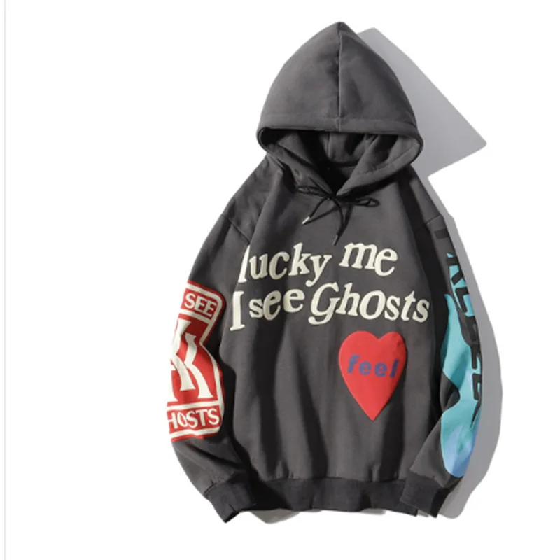 

Kanye West Graffiti Letter Print Plus Velvet Sweatshirt Men Harajuku Fleece Hoodie Hip Hop Stranger Things Hooded Hoodies