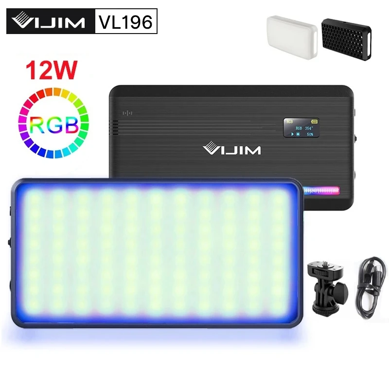 

VIJIM VL196 RGB LED Video Light 2500-9000K Dimmable 12W Fill Light With Diffuser 3000mAh Photography Studio Camera Light
