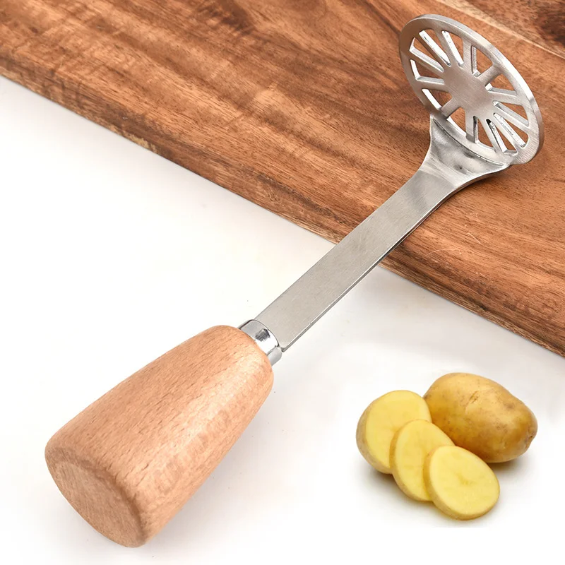 

Stainless Steel Potato Masher with Wooden Handle Multifunction Pumpkin Banana Puree Mud Press Kitchen Food Crusher Cooking Tools