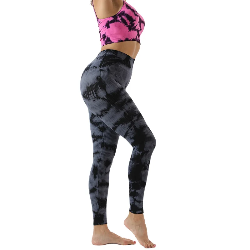 Seamless Tie-dye Yoga Sets Sports Fitness High Waist Hip Raise Trousers Beauty Back Bra Suits Workout Gym Leggings Set for Women