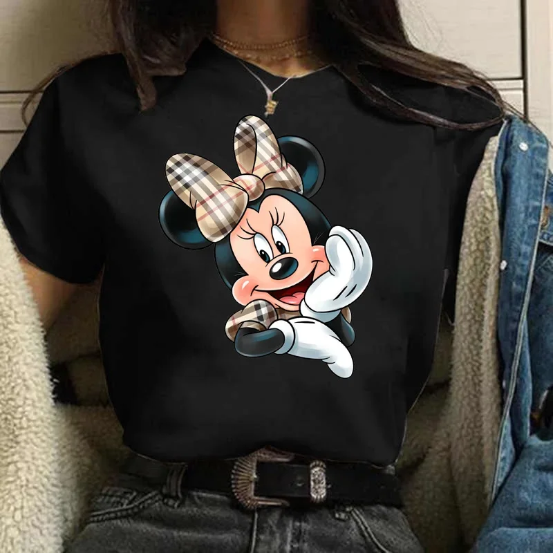 Женская футболка Harajuku кавайная клетчатая с Минни новая винтажная повседневная