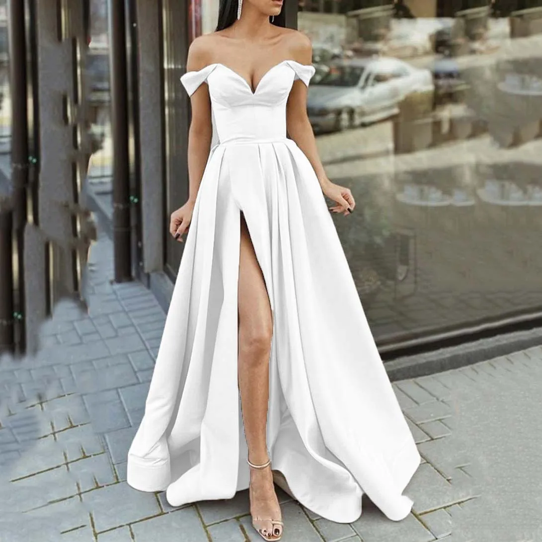 

Oversized Strapless Maxi Formal Dresses Party Women Summer Sexy Split Long Evening Dress Elegant Off Shoulder Big Swing Dress