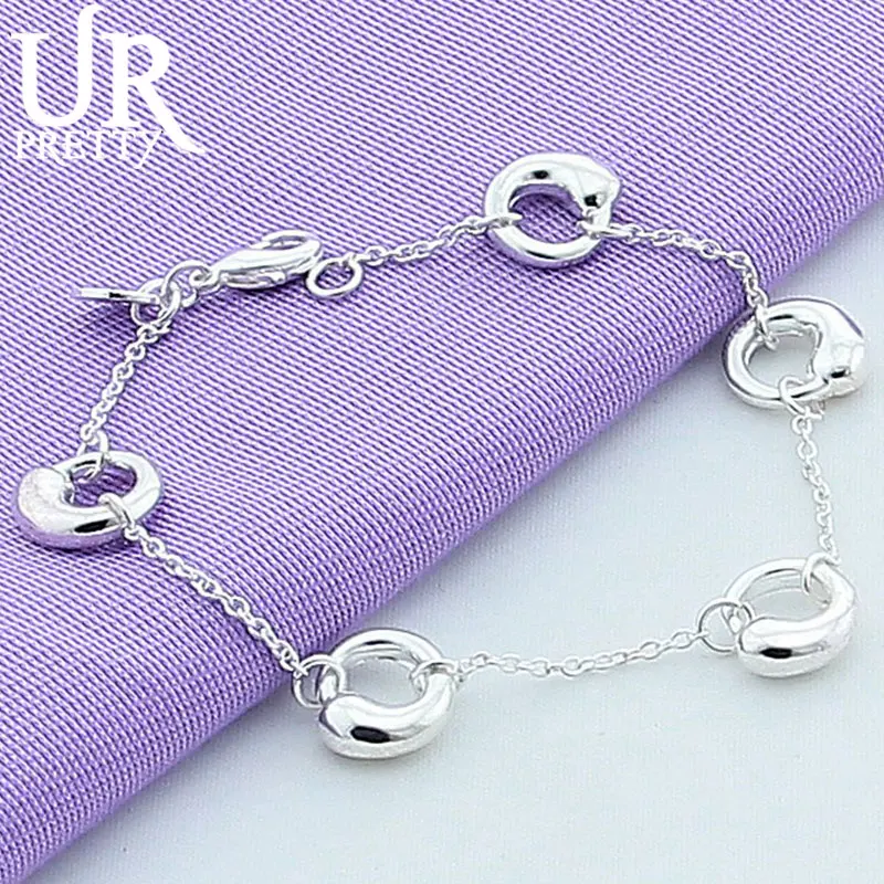

URPRETTY 925 Sterling Silver Irregular Water Drop Chain Bracelet For Man Women Wedding Engagement Party Charm Jewelry