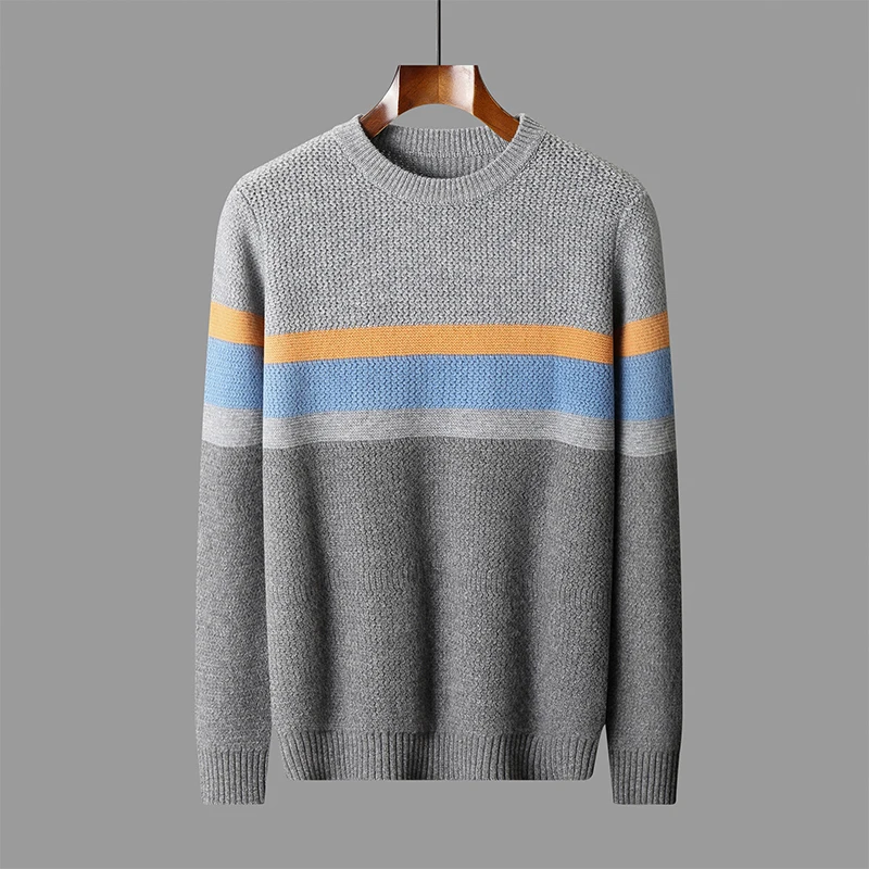 Трехцветный осенне-зимний новый кашемировый свитер из 100% мериносовой шерсти
