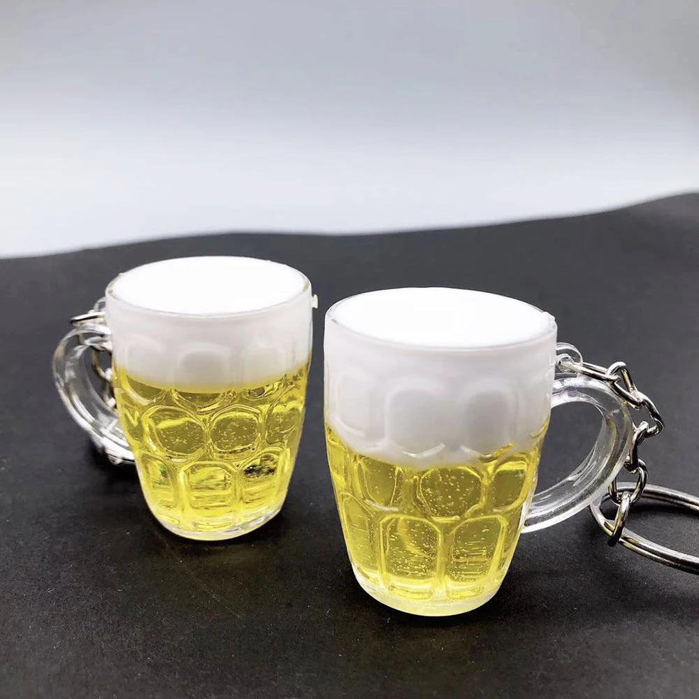 

New Design Resin Beer Cups Simulation Food Handicraft Keychain For Car Bag Key Rings Pendant Jewelry Accessories Gift