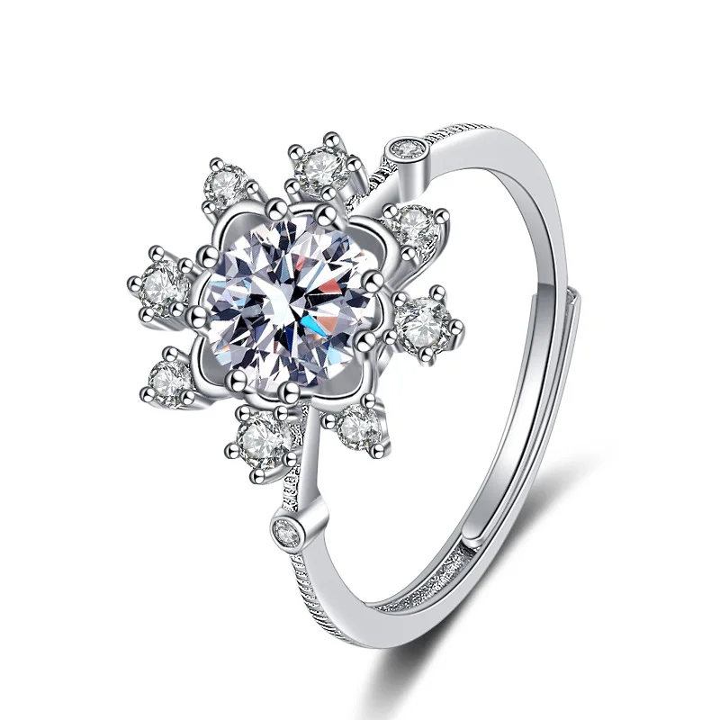 

One Carat Eight Heart Eight Arrow Snowflake Eight Claw Mozanne Diamond Ring, Female Opening Adjustable Jewelry 925 Ring