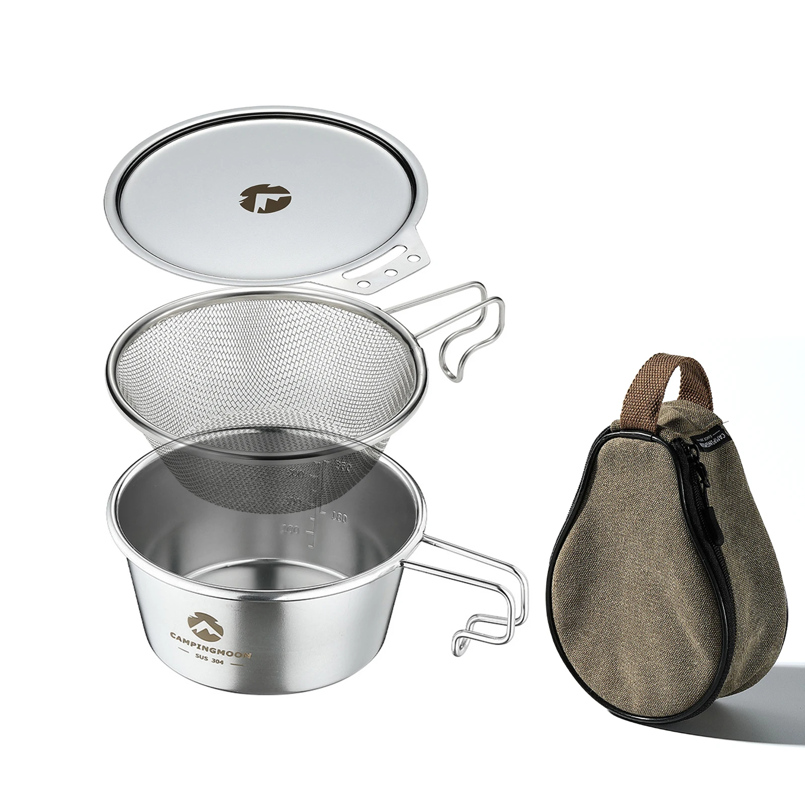 

4-in-1 450ml Camping Bowl Stainless Steel Sierra Cup Bowl Kit with Mesh Strainer Lid and Storage Bag Colander for Camping Picnic