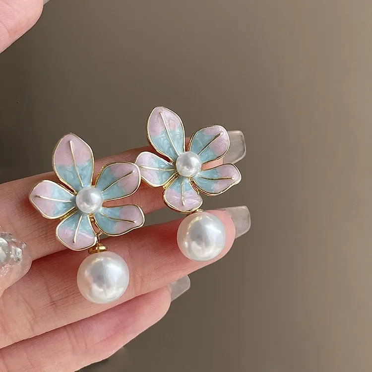 Элегантные винтажные серьги с синим и белым жемчугом лотоса для женщин лето 2023