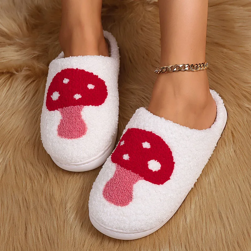 

Women Mushroom Slippers Shoes Thick Fulffy Fur Cotton Slippers Home Indoor Non Slip Slippers Comfy Winter Warm Shoes Casual
