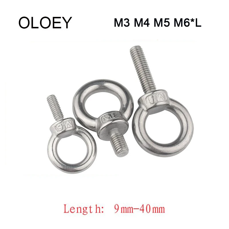 

2Pcs M3 M4 M5 M6*L DIN580 Eye Bolt 304 Stainless Steel Marine Lifting Eye Screws Ring Loop Hole for Cable Rope Eyebolt