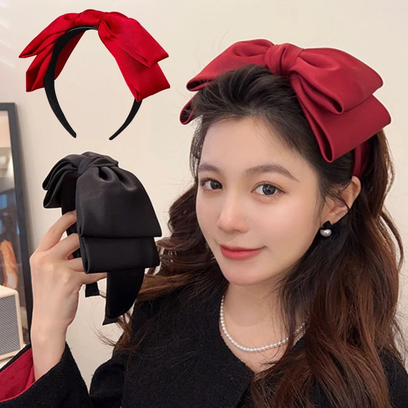

New Hair Bands For Girl Bow Bezel Headband Fashion Hair Hoop Retro Headdress Simple Solid Color Hairband Korean Hair Accessories