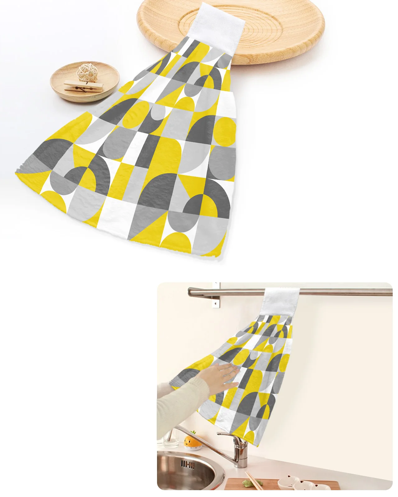 

Nordic Retro Medieval Geometry Hand Towels Home Kitchen Bathroom Hanging Dishcloths Loops Quick Dry Soft Absorbent Custom Towel