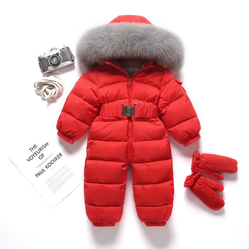 2022 Down Warm Baby Boy Rompers Hooded Fur Newborn Girls Jumpsuit One Piece Toddler Toddler Snowsuit Clothes Kids Onesie Costume