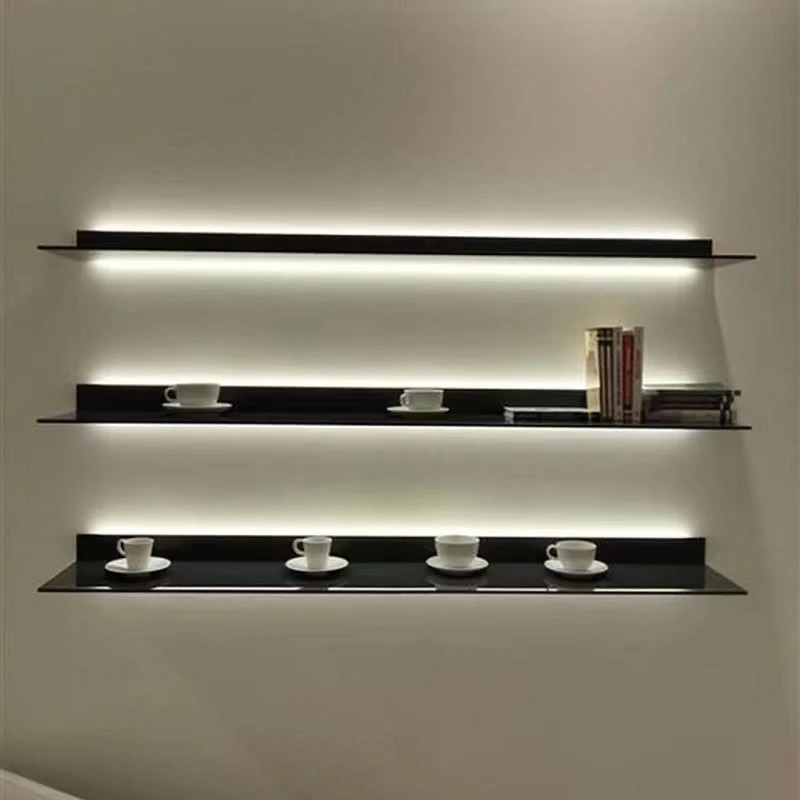 

LED Wall Hanging Storage Shelves Coffee Shop Bar Minimalist Display Stand Bookshelves Decoracion Habitacion Metal Wall Art