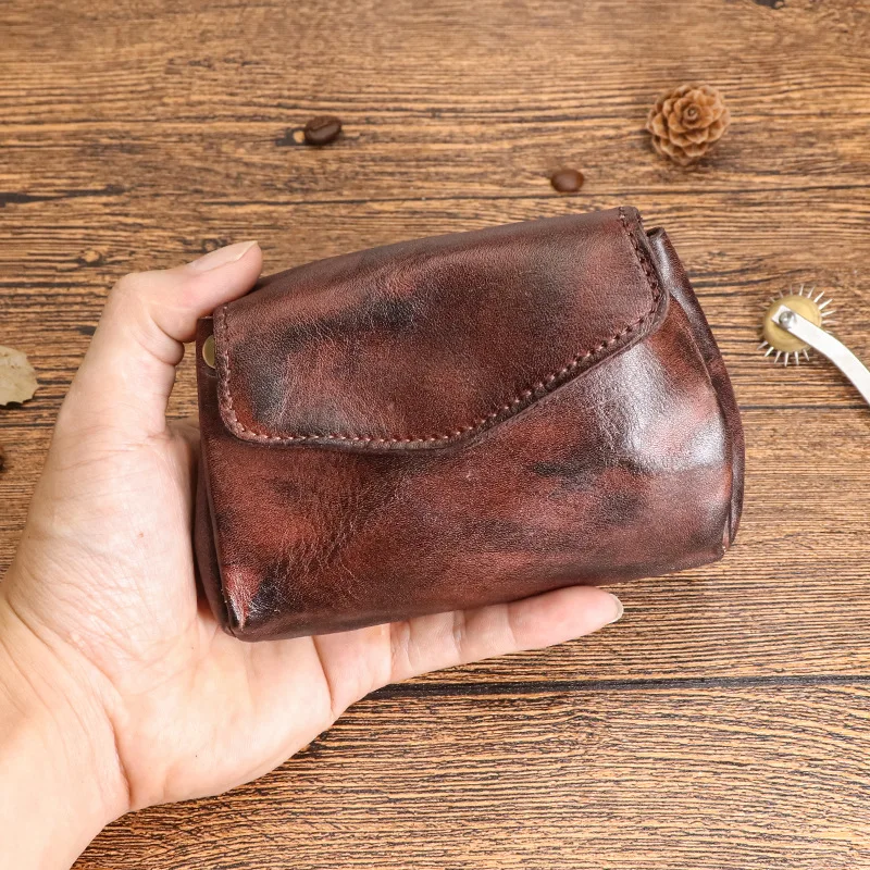 100% Genuine Leather Wallet for Men Female Vintage Handmade Short Small Women Coin Purses Card Holder Money Bag with Coin Pocket