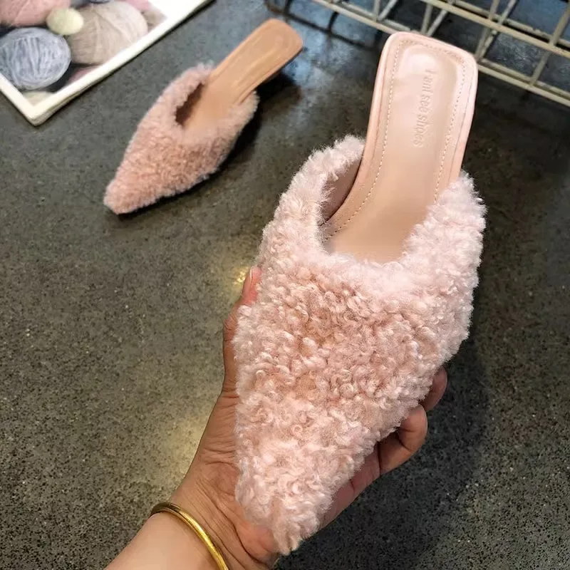 Slippers Casual Shoes Woman Pink Slides Shallow Butterfly-Knot Med Cover Toe Fur Flip Flops Pantofle Luxury Plush New Butte (art.: 3920ca3078102) - 3920ca3078102