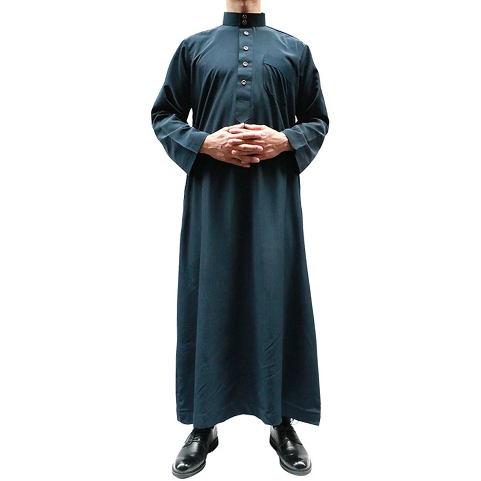 Fashion Muslim Robes Men Middle East Long Sleeve Stand Collar  Islamic Clothing Solid Color Kaftan Arab Dubai Jubba Thobe Abaya