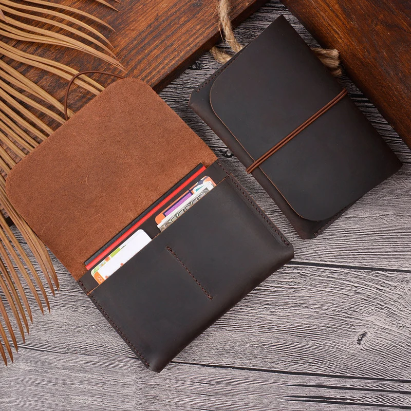 

Handmade Genuine Leather Business Card Holder Purse Money Case Natural Cowhide Wallet