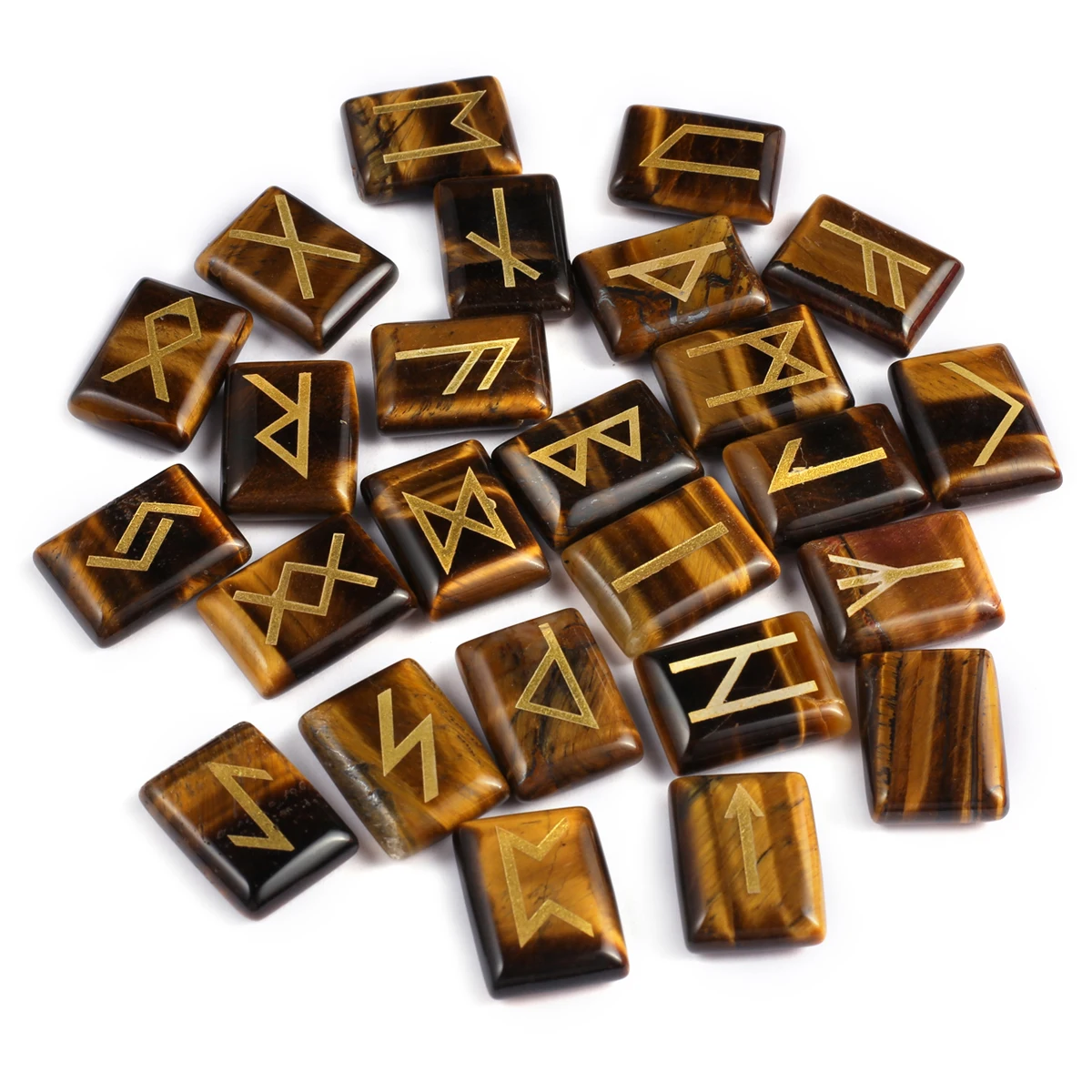 20Pcs Natural Gem Stone Engraved Symbols Beads Rectangle Divination Bead for Women Meditation Set Jewelry Gifts