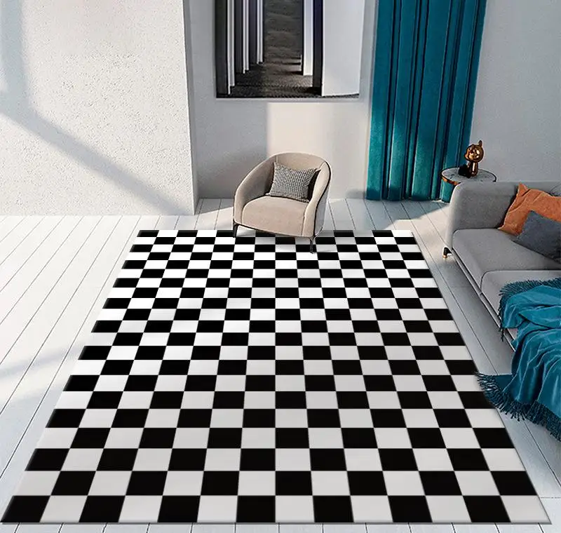 

3D Checkerboard Plaid Carpet Moroccan Living Room Bedroom Rug Anti-skid Entry Door Mats Household Bedside Rugs Bay Window Mat