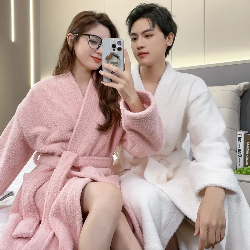 Халат-кимоно мужской фланелевый плотный домашний халат для пар свободная