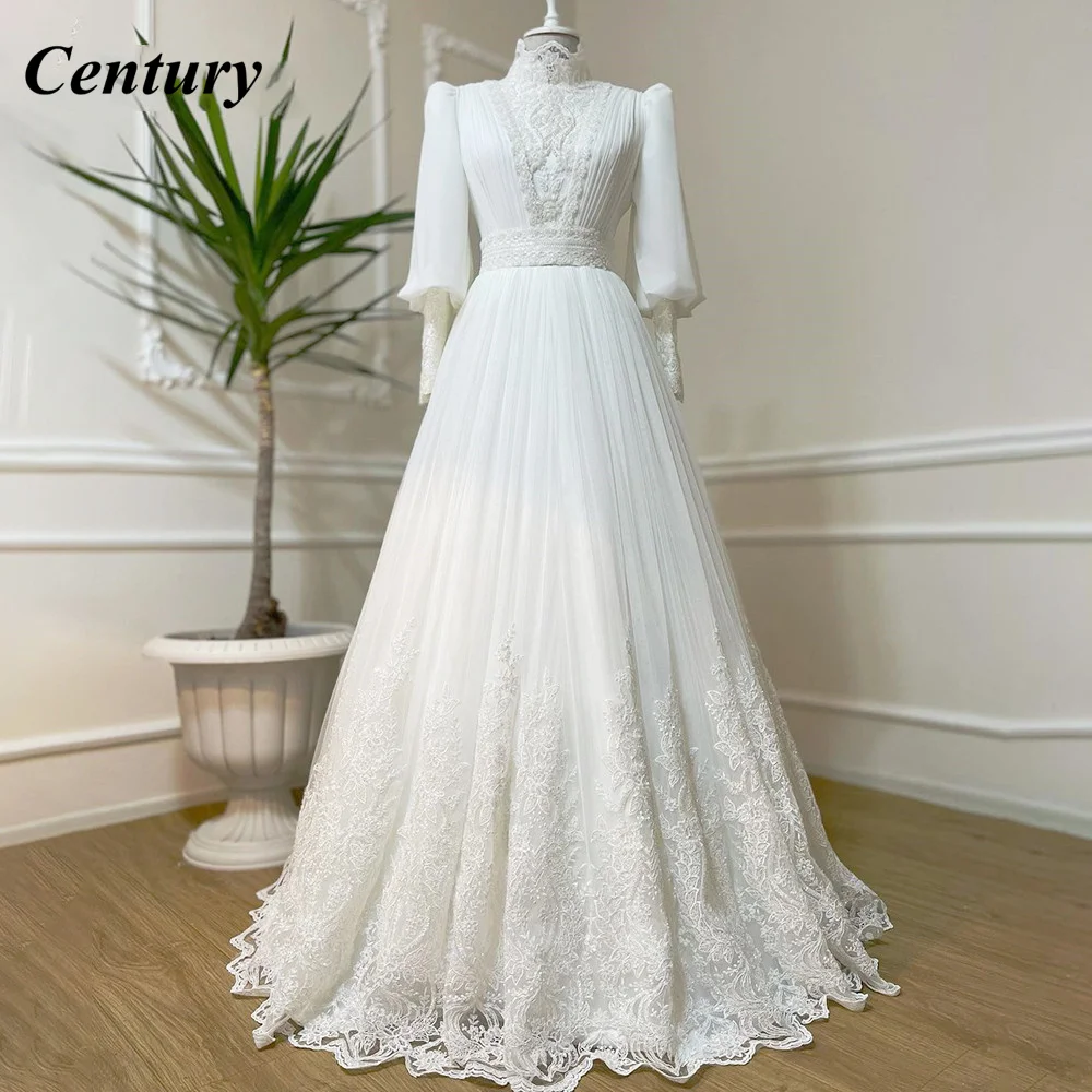 

Ivory Caftan Evening Dress Embroidery Bishop sleeves Long Lace Party Dress Arabic Muslim Moroccan Party Dress Vestido De Festa