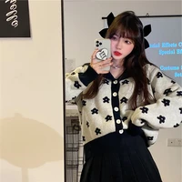 womens sweater coat fashion contrast color flower plush long sleeved pullover sweater casual half loose lapel autumnr new