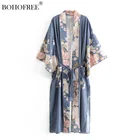 Женское богемное кимоно с цветочным принтом, длинное пляжное кимоно в стиле бохо с открытым стежком, праздничное платье