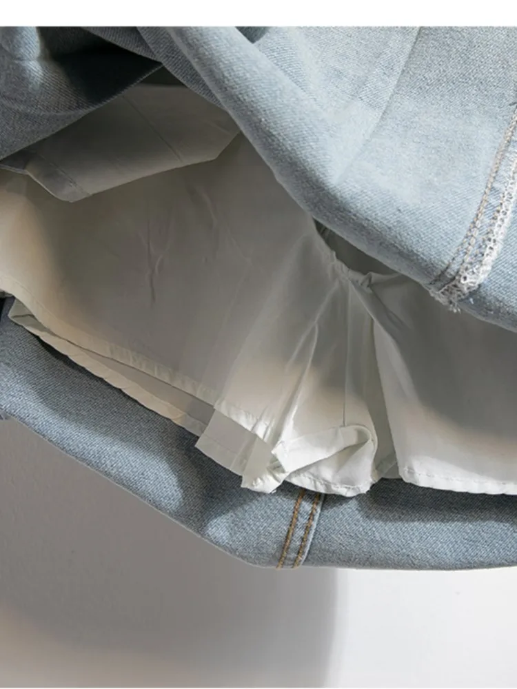 Мини-юбка женская джинсовая трапециевидная с оборками и высокой талией