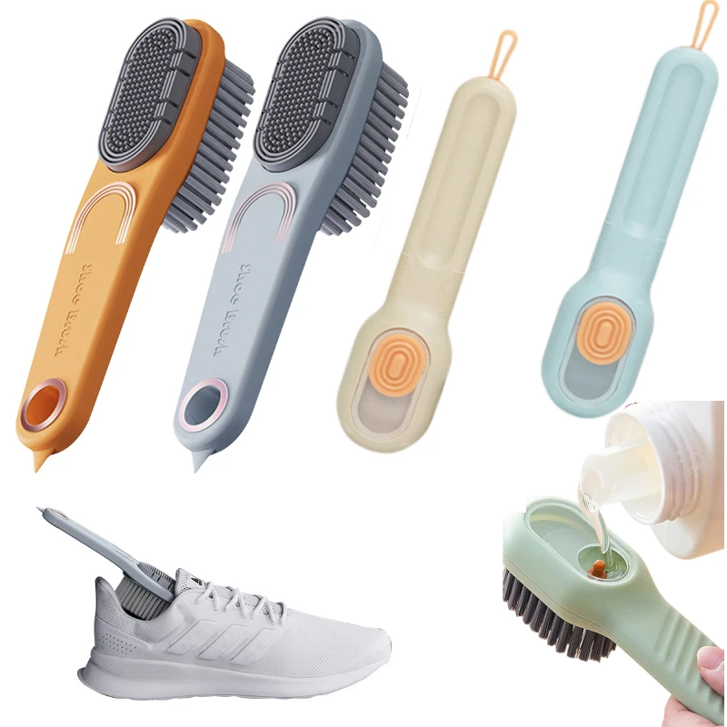 

Double Sides Shoe Brushes Long Handle Soft Bristles Cleaning Brush With Soap Dispenser Household Laundry Cleaning Supplies