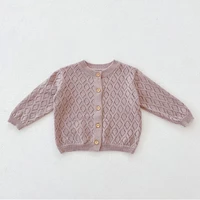 2022 baby knitted cardigan for girls rhombus hollow thin knitwear spring summer cotton long sleeve young childrens clothing