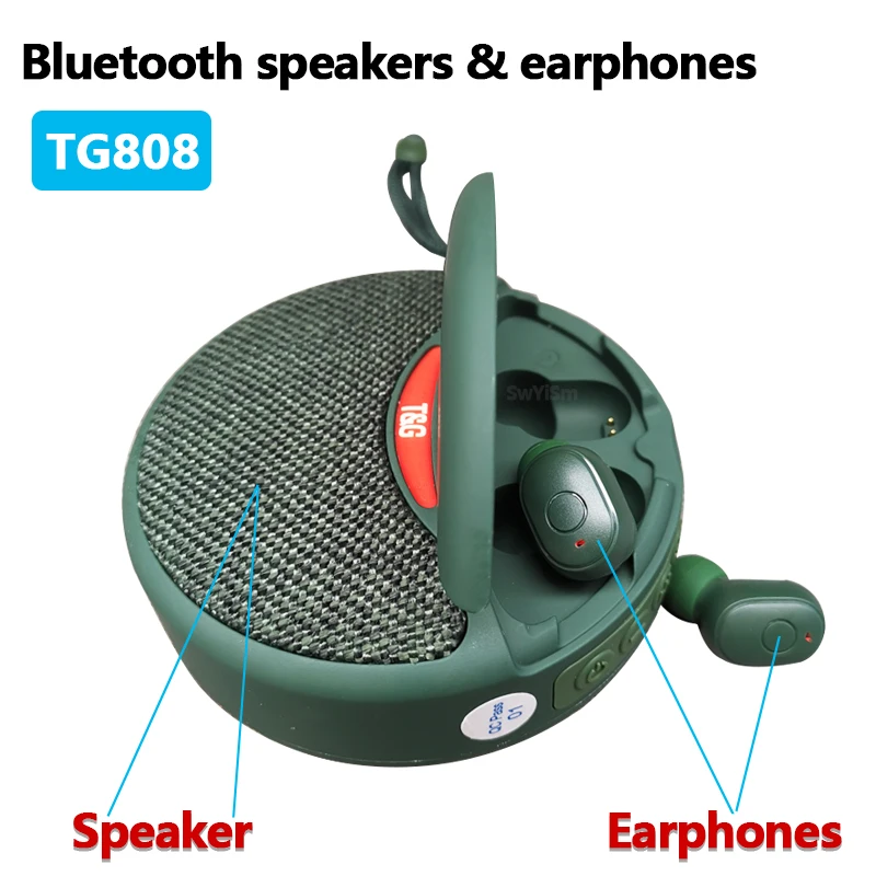 

TG808 Mini Wireless Bluetooth Speaker Wireless Earphone Two-in-one TWS Subwoofer Stereo Hands-free Multi-function Headphone New