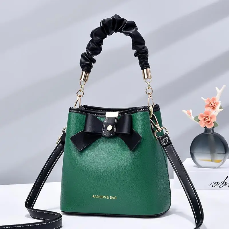 

[Elegant Women's Bag] 2022 New Bow Bucket Bag Women's Fashion Large-capacity One-shoulder Hand-held Oblique Cross Bag Tide