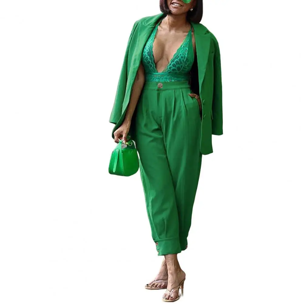 

2 шт./компл. шикарный осенний деловой костюм с отложным воротником мягкая куртка брюки костюм прямая износостойкая куртка брюки костюм