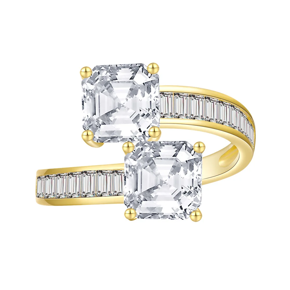 

TKJ Luxury 925 Sterling Silver High Carbon Diamond Full Diamond Baguette Couple Ring Gift Jewellery