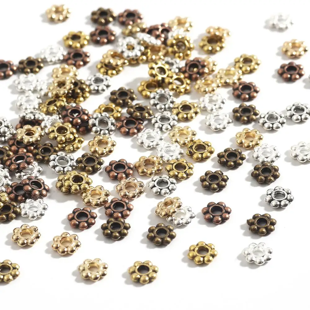 200pcs Ancient Silver Gold Plated Plum Metal Spacer Beads 4/5/6mm Fit Findings DIY accessoires pour fabrication de bijoux set