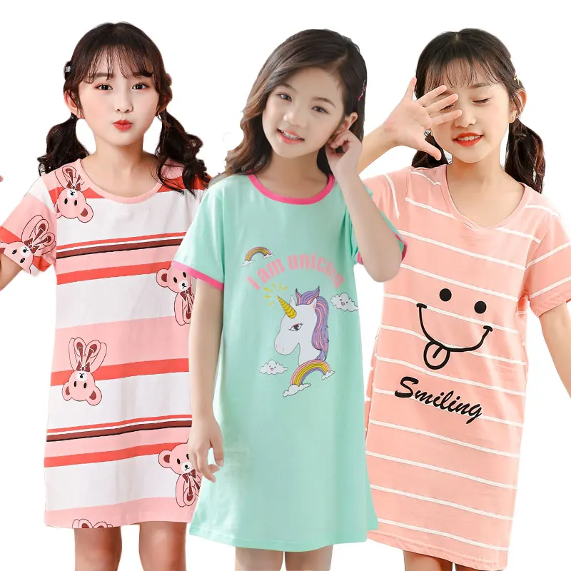 Children's Pajamas Summer Cotton Nightdress Girls Unicorn Nightgown Clothes Nightshirt Kids Baby Sleepwear Girl Sleeping Dress