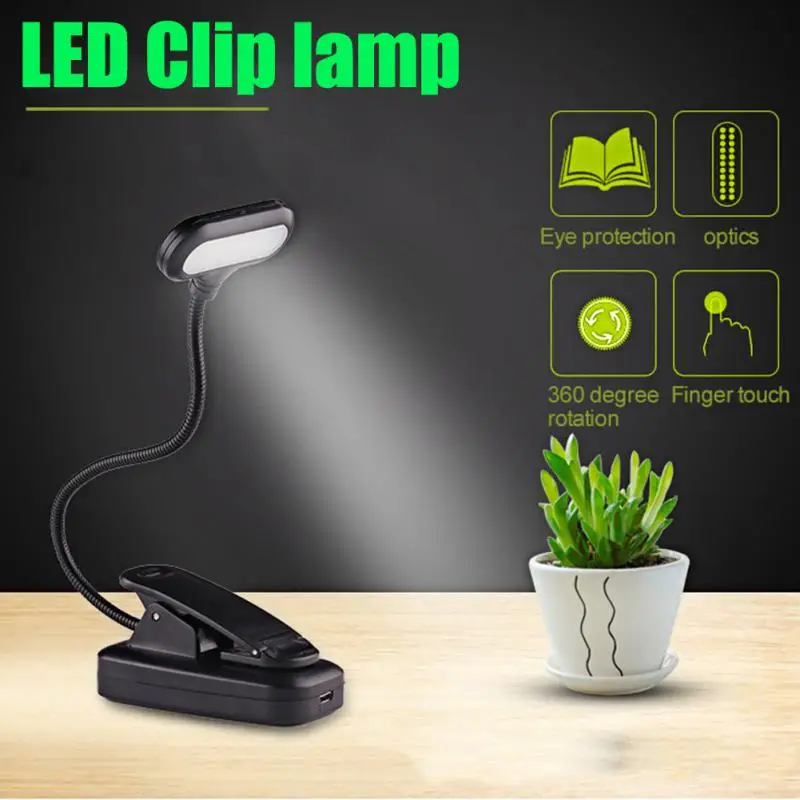 

LED Book Night Light Eye Protection Adjustable Mini Clip-On Study Desk Lamp Battery Powered Flexible for Travel Bedroom Reading