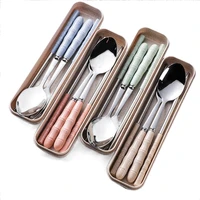 stainless steel portable wheat straw fork spoon chopsticks spork students outdoor tableware travel set