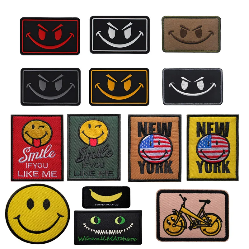 

Various Styles Smiley Face Patch Badges Round Smiley Patch 3D with Hook Loop Stickers Armband for Bags Clothing Decoration