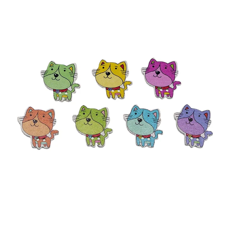 

30pcs Wood Buttons Mixed Color Cute Cat Cartoons Sewing Button Scrapbooking Embellishments Crafts Decorative 24X24mm