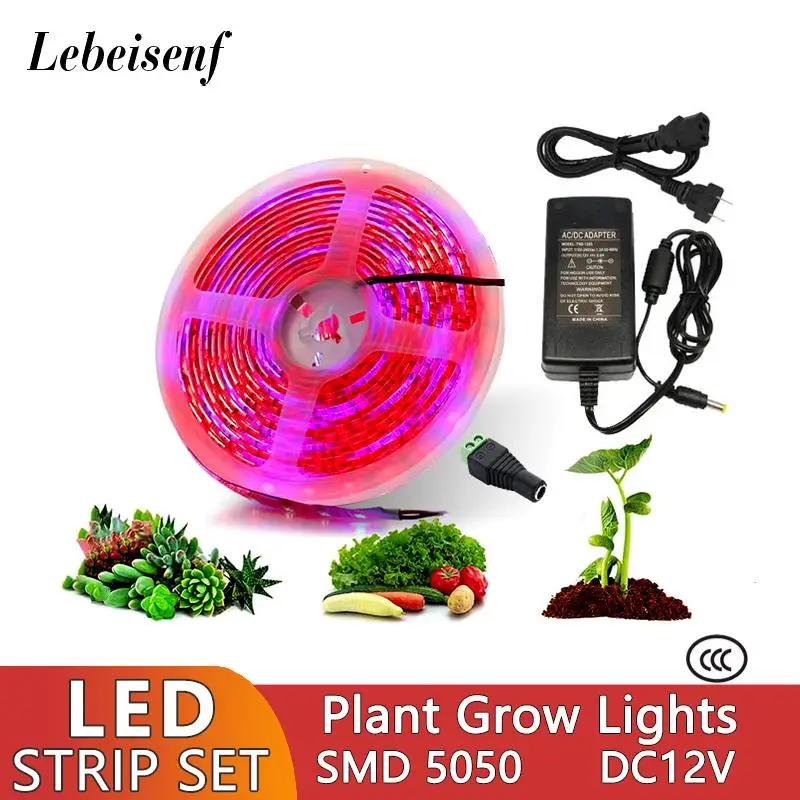

5050 5m LED Strip Grow light Full Spectrum Flower Phyto lamp with 12V 5A Power Supply for Greenhouse Hydroponic Plant Growing