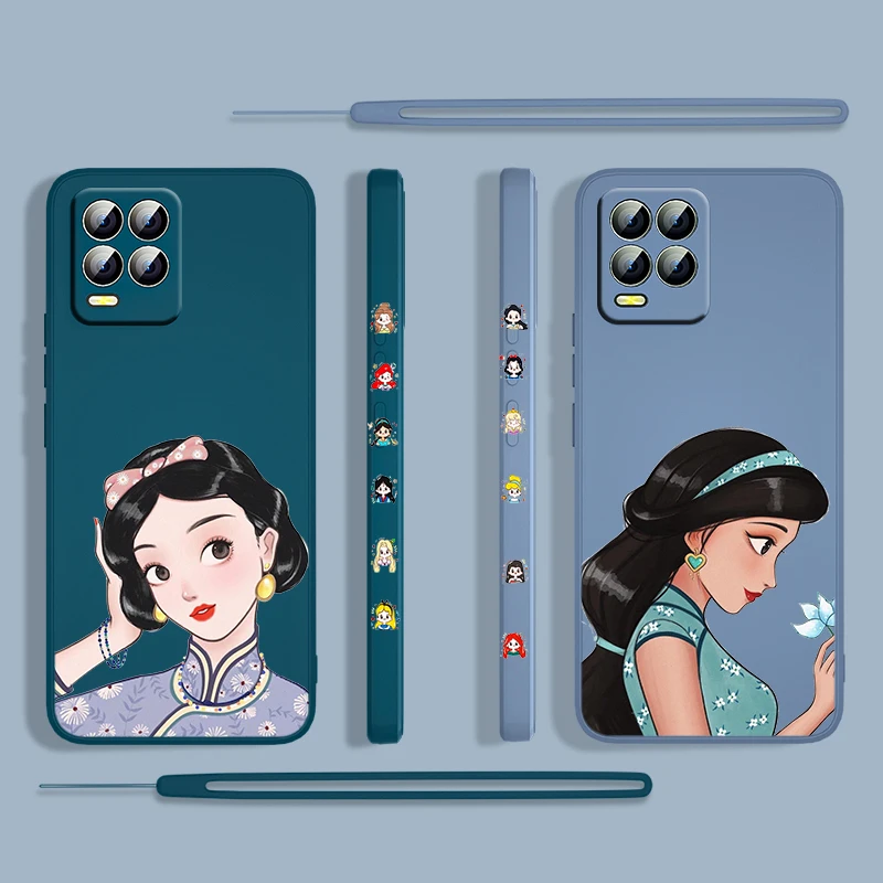 

Anime Cute Disney Princess Phone Case For OPPO Realme 50A 50i Find X3 X2 Lite GT Neo2T Master Pro C2 C21 XT TPU Liquid Left Rope