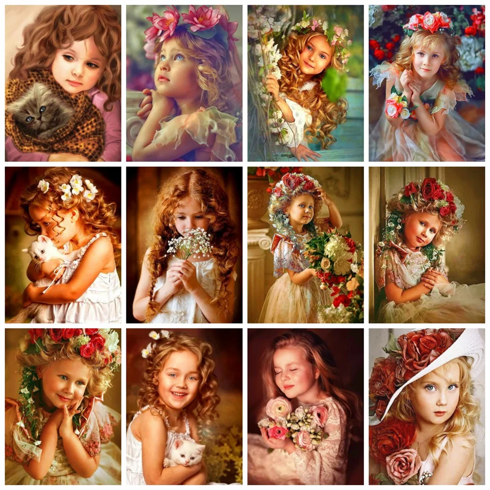 

5d Diamond Painting Full Drill Girl Diamond Art Embroidery Mosaic Rose Flower Child Wall Decor